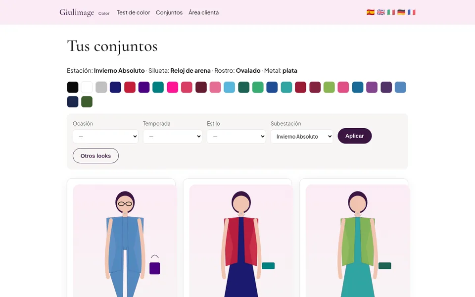 App de colorimetría de giulimage: conjuntos recomendados con la paleta de la subestación